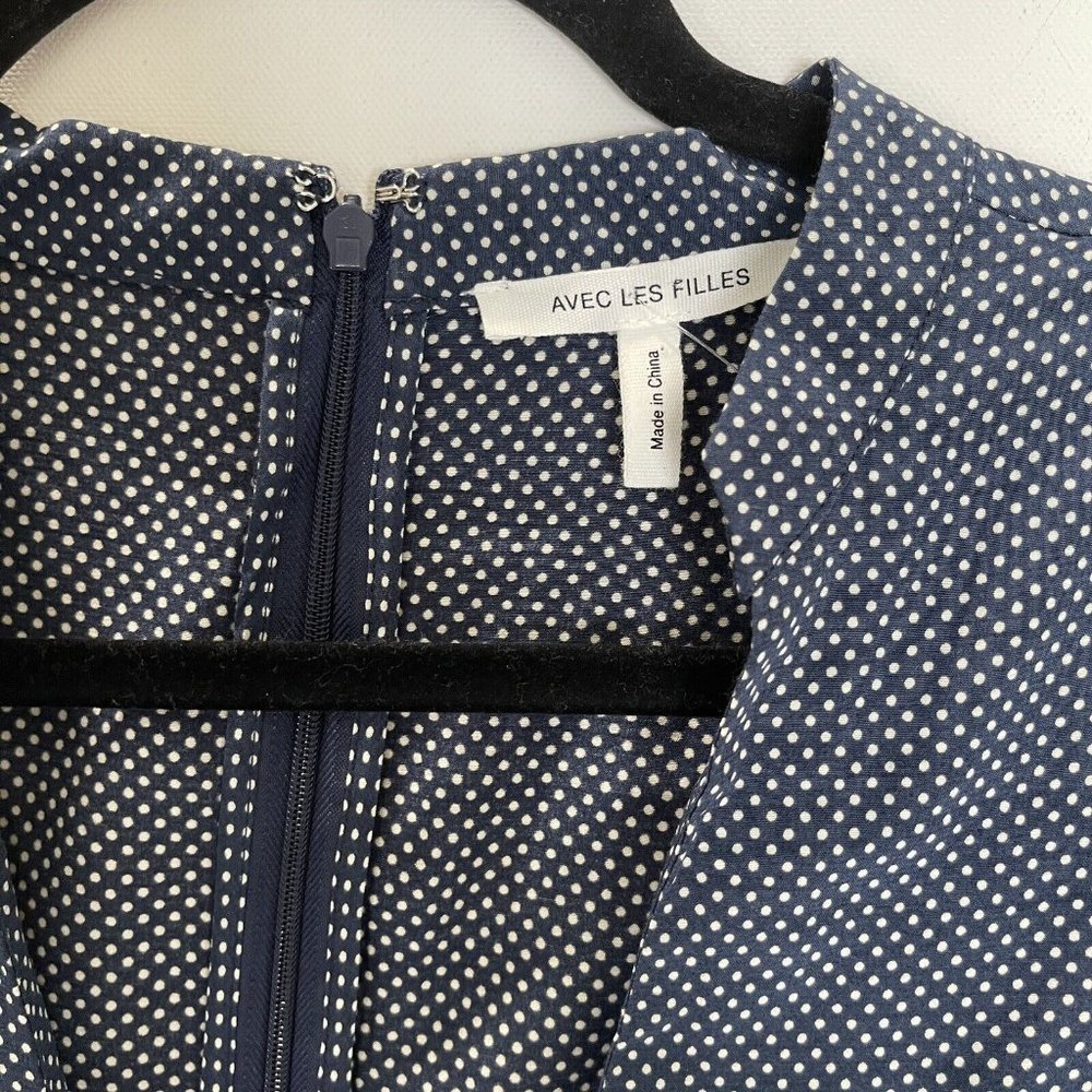 Anthropologie Avec les Filles Dress Women Medium Blue Polka Dot Ruffle Pockets - Picture 5 of 12